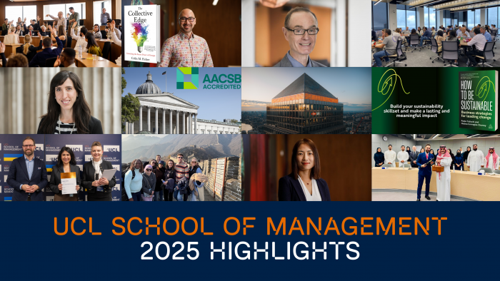 A series of collected images of 2025, with the text below reading UCL School of Management 2025 highlights
