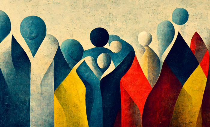 Abstract image of figures intermingled 